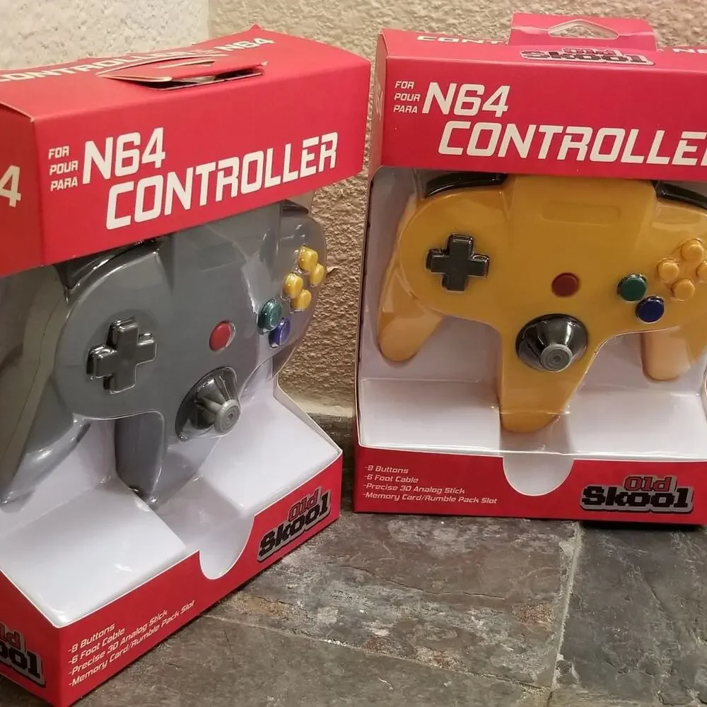2 N64 Controllers - Grey & Yellow (NEW) - Nintendo64 - Old Skool